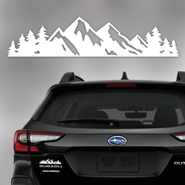 GRITKULTURE Snow Mountain Tree Decal Sticker 6.7inch Wide Premium Badge Universal for SUV, Subaru, Trucks, Tailgate, Cars, Windows, Emblem Auto Decoration Accessories (White)