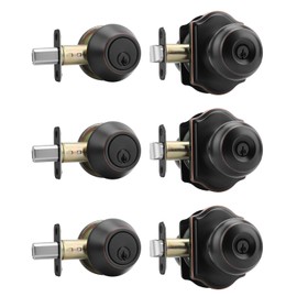Haidms Exterior Deadbolt and Keyed Entry Bronze Door Knob Set, Keyed Entry Front Door Knobs, Deadbolt Oil Rubbed Bronze Doorknob with Lock and Key(3 Pack)