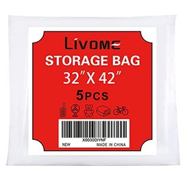 5 Pack 32*42 inches Clear Plastic Storage Bags Dustproof Moistureproof Jumbo Moving and storage bag for Blanket Clothes and Big Plush Toys Luggage, Suitcase, Comforter, Chair, Kids Bike,Reusable(Include 5 Brown Ties)