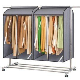 MISSLO 35" Clear Garment Bags for Hanging Clothes Fully Enclosed Coat Covers for Closet Storage with Large Clear Window and 3 Zippers (Rack not Included), 2 Packs
