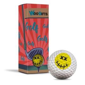Destination Vinyl Ltd 3 x Golf Balls in the Box - Yellow Dead Smiley Face Logo Joke Funny Golfing Golfer Fan Club Sport Wedding Dad Husband Friend Men Boys Ball Gift #4633