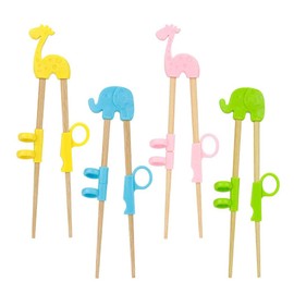 Jzhen 4 Pairs of Animal Learning Chopsticks, Children's Chopsticks with Box, Reusable Chopsticks, Learning Wooden Chopsticks for Children, Beginners, Toddlers