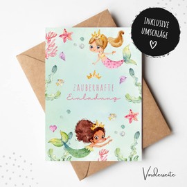 MeinBaby123® 10 Children's Birthday Party Invitation Cards, Girls Birthday Invitations for Children, Mermaid Invitation Cards, Includes 10 Envelopes, Premium Quality (Mermaid V1)