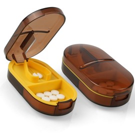 ACWOO ACWOO Tablettenteiler, Tablettenteiler für Kleine und Große Tabletten, Tablettenschneider in Halbe Viertel Schneiden, Pillenschneider Tablettenzerteiler für Reise & Täglichen (Transparente Braun)