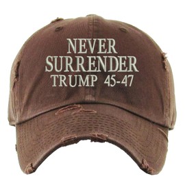 ALLNTRENDS Never Surrender Trump Embroidered Dad Hat USA Adjustable Cap (Brown)