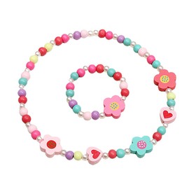 BZKSER 2Pcs Kids Cartoon Necklace, Colorful Animal Child Jewelry, Flower Beads, Fashion Bracelet Accessories