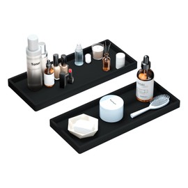 BBK Bathroom Vanity Tray 11.8 in- 2 Pack(Large) Silicone Bathroom Tray for Counter, Perfume Key Trinket Ring Tray, Decor Soap Dispenser Countertop Tray for Kitchen Sink Organization (Black)