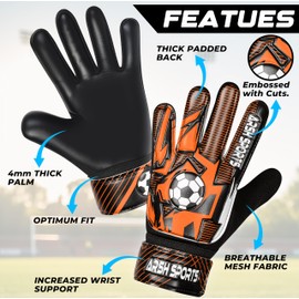 Arsh Sports Soccer Goalie Gloves for Kids,Goalkeeper Gloves for Youth Boys Girls 4MM Latex Palm,Anti Slip,Super Gip Double Wrist Protection (Black-Orange, Size 5 Suitable for 9 to 12 Years Old)