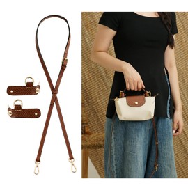 Neylissia Leather Purse Straps for Longchamp Mini Bag Conversion Kit, Fine Bag Shoulder Strap Replacement Crossbody, Adjustable for Most Mini Bag Pouch Women (Brown, M)