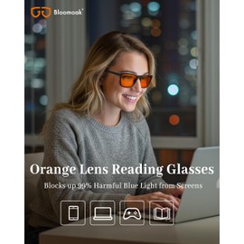 Bloomoak 99.9% Blue Light Blocking Reading Glasses, Classic Computer Readers, Relieve Eye Fatigue, Improve Sleep, for Screens (Orange, 1.5, x)
