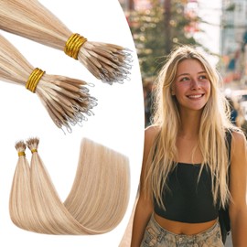 S-noilite Nano Hair Extensions Real Human Hair Ash Blonde/Bleach Blonde - Nano Beads Hair Extensions 50 Strands 35g I Tip Cold Fusion 20 Inch Invisible Nano Ring