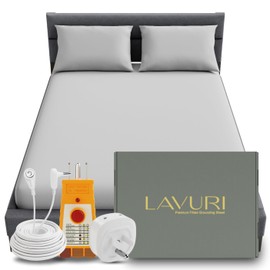 LAVURI Grounding Fitted Sheet, 90% Soft Pima Cotton + 10% Pure Silver Fiber Grounding Sheets, Earth Connected Bedding for Improved Sleep – 60”x80”x15” Queen Size, Grounding Cord Included