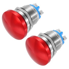 METALLIXITY 2PCS 5A 19MM 3/4" Momentary Mushroom Head Push Button Switch 12V 24V 120V 250V AC Red 1NO Waterproof IP65 SPST Domed Round 2 Screw Foot Switch