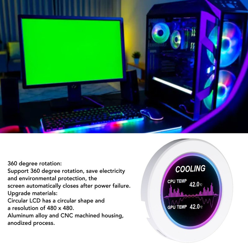 2.1in Round IPS LCD Display 360 Degree Rotation 480x480 Watercooler