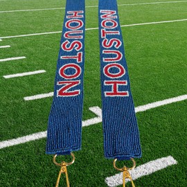 Lashicorn Houston Blue Beaded Purse Strap Red Letters 49” Pro Football Time Stadium Approved Clear Bag Texas Gold Hardware Sports College South