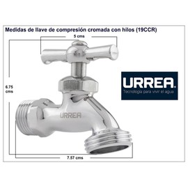 URREA 19CCR Llave de Compresión Cromada Compacta Con Hilos, Acabado en Cromo