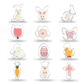Cookie Cutters,Easter Cookie Press,Rabbit Stainless Steel Cookie Cutters Set For Baking Biscuits,Fruit,Vegetable,Cartoon Cookie Mould Set,Kitchen Tools Cookie Stamps,Party Supplies (Easter)