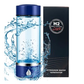 Generic Hydrogen Water Bottle Generator with SPE PEM Technology Water Ionizer, 420ml, 3 Min Quick Electrolysis, Home, Office, Travel, and Daily Drinking, Blue