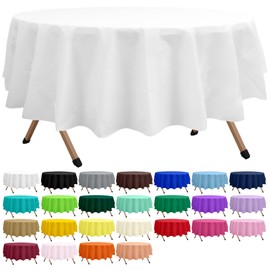 dinexlence 2 Pack White Premium Plastic Tablecloth Round 84 Inches Reusable Snowy White Decorative Table Cover for Dining, Wedding, Party, Indoor and Outdoor use