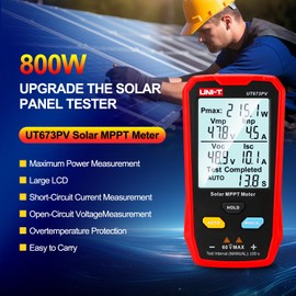 UNI-T UT673PV Solar Panel Tester, Solar MPPT Meter, 800W Photovoltaic Module Maximum Power Tester, Intelligent Manual/Auto MPPT Test, Large LCD and Multiple Result Displays