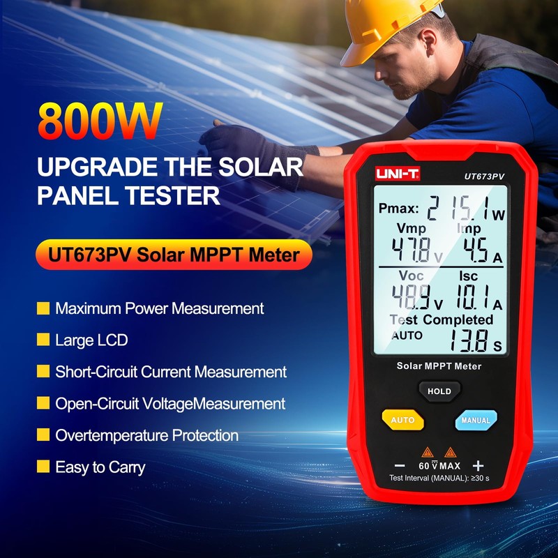 UNI-T UT673PV Solar Panel Tester, Solar MPPT Meter, 800W Photovoltaic