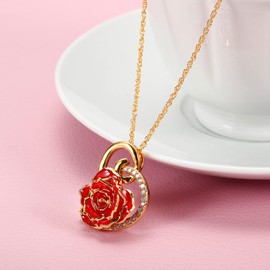 AliveRose 24K Gold Dipped Rose Necklace, Necklaces for Women and Fashion Pendant Gifts for Women Birthday/Valentine’s Day/Anniversary Day/Party (Heart PInk)