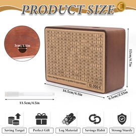 WDJLNZB Wooden Money Box with Saving Target and Numbers for Checking, Money Box with Counter, Retro Money Box Storage Box, for 500 1000 2000 3000 5000 10000 Euro Notes (Brown)