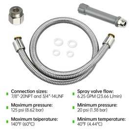 44 inches B-0044-H Pre-Rinse Hose with Heat Resistant Handle Replacement for T&S Brass,Flexible Stainless Steel Commercial Sink Sprayer Hose