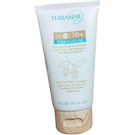 Terramar Protector Solar SPF 50+ TerraNature, Crema Facial y Corporal con Aceite de Frambuesa y Maracuyá, 80g, Resistente al Agua, Protección UVB-UVA