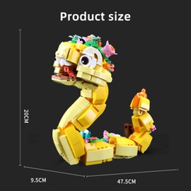 MENTOJOY Building Blocks Snake Toy, 681 Pieces Forest Exploration Theme Set, Yellow Snake Display with Flowers, Desktop Decoration Gift for Kids Ages 6-12+
