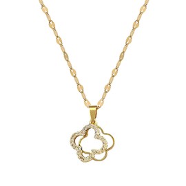 Hanaoops Necklace Women's Clover Pendant Necklace Pendant Necklaces with Zircon Clover Pendant Made of Onyx Necklace Gold Chain Jewellery Gifts for Girls, Stainless Steel