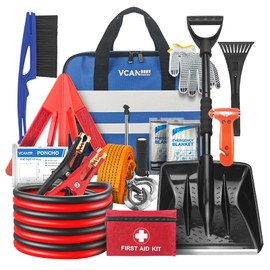 VCANENERGY Car Emergency Kit with Jumper Cable, First Aid Kit, Winter Travel Assistance with Detachable Snow Shovel, Safety Emergency Kit for Cars, Trucks