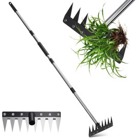 Stainless Steel Weeding Tool Long Handle – Heavy Duty Root Remover with Serrated Blade, No Bending Weed Puller for Garden Lawn