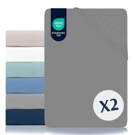 Dreamzie - Fitted Sheet 80 x 200 cm Pack of 2 - 100% Polyester Microfibre - Oeko TEX Certified - Fitted Sheet 80 x 200 cm Children - Anthracite