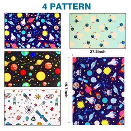 Space Wrapping Paper Birthday Wrapping Paper for Boys Girls,Gift Wrapping Paper Kids with Blue White Navy Birthday Paper for Present Wrapping Paper Sheets with Galaxy Spaceship Birthday Gift Wrap Set