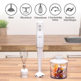 alpina Hand Blender Set - Purée Stick Chopper - Hand Blender - Whisk - Purifying Hand Blender 400W - Hand Blender - White