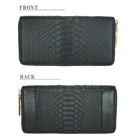 Bliss Leather, Genuine Diamond Python, 1 Piece Leather Long Wallet, Genuine Snake Leather, Round Zipper, black [type2]