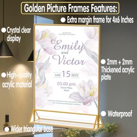 EKINIYAR 4x6 Acrylic Sign Holders 8 Pack Gold Table Number Holder for Wedding Picture Frame Stand Double Sided Table Menu Stands with Vertical Stand, Photos and Art Display