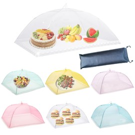 Food Covers for Outside Mesh,1 Pack 40"X24" Extra Large Food Net + 6 Pack Colorful 17"X17" Pop Up Mesh Food Tent Fly Covers Mesh Food Covers for Outdoors Picnic Pool Party BBQ Supplies