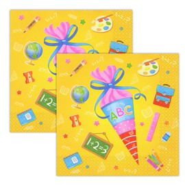 Scinzene 40 Stück Servietten für Einschulung mit Schulmotiven - Tischdeko Schulanfang Party, 33x33 cm, 2-lagig, 2 Packungen