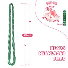 SWANUCKY 48 Pack Mardi Gras Beads Necklaces, 33 Inch Green Plastic Beads for Party Favors, Festival Decorations, Parade Throws, Christmas, St. Patrick's Day Celebrations (Round)