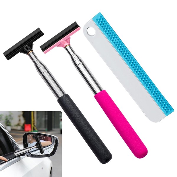 Car Side Mirror Squeegee,Car Rearview Mirror Wiper,Retractable Auto Glass Squeegee,Multifunctional Car Window Wiper,Cleaning Tool for All Vehicles, Universal Automotive Accessories(Black, Rose Red)