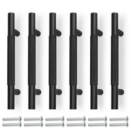 Bwintech 6-Pack Black 150 mm Knurred Cabinet Handles, 96 mm Hole Centre Furniture Drawer Pulls Cabinet Knobs Cabinet Handles