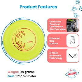 Hyperflite K-10 Jawz Yellow Disc • for Dogs Over 16" • 8.75 Inch / 155 Grams • Puncture Resistant • Made in The USA