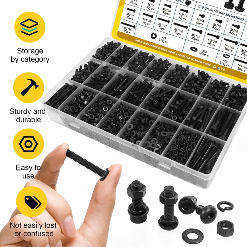 Fgruh 2300PCS M3 Screws with Nuts Assortment Kit, M3x4/6/8/12/16/20/25/30/35 mm