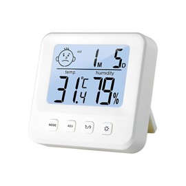 MUMOO BEAR Digital Hygrometer & Thermometer with Backlight Display, Indoor Temperature and Humidity Monitor with Clock, ±1°C/±5% RH Accuracy