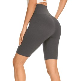GAYHAY - Pantalones cortos de ciclista de cintura alta para mujer, pantalones cortos de elastano negro suave de 8 pulgadas, para entrenamiento, voleibol, yoga, baile