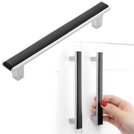 BEROSSA Black and Chrome Cabinet Pulls, Kitchen Cabinet Handles, 5 Inch Screw Spacing, Pack of 5 | Solid 2 Color Hardware for Cupboard Door Bedroom Dresser Drawer Bathroom Vanity Furniture 2281