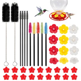 40pcs Hummingbird Feeder Replacement Flowers, Hummingbird Feeder Parts, Flowers Replacement for Outdoor Hanging Feeders with 12pcs Brushes