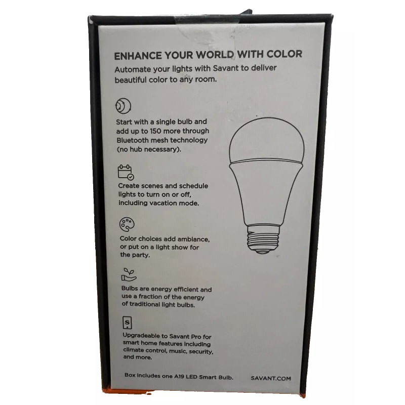 Savant A19, Color LED Smart Light Bulb App Controlled